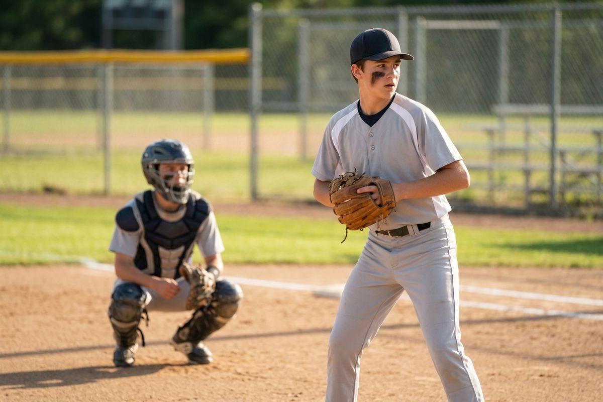 Baseball players wearing dark eye black under their eyes to reduce glare while playing a game.